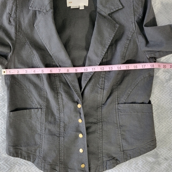 Anthropologie Structured Button Front Blazer Jacket Twill Dark Gray Size 12 - Picture 12 of 15